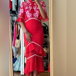 Red Floral Embroidered Dress